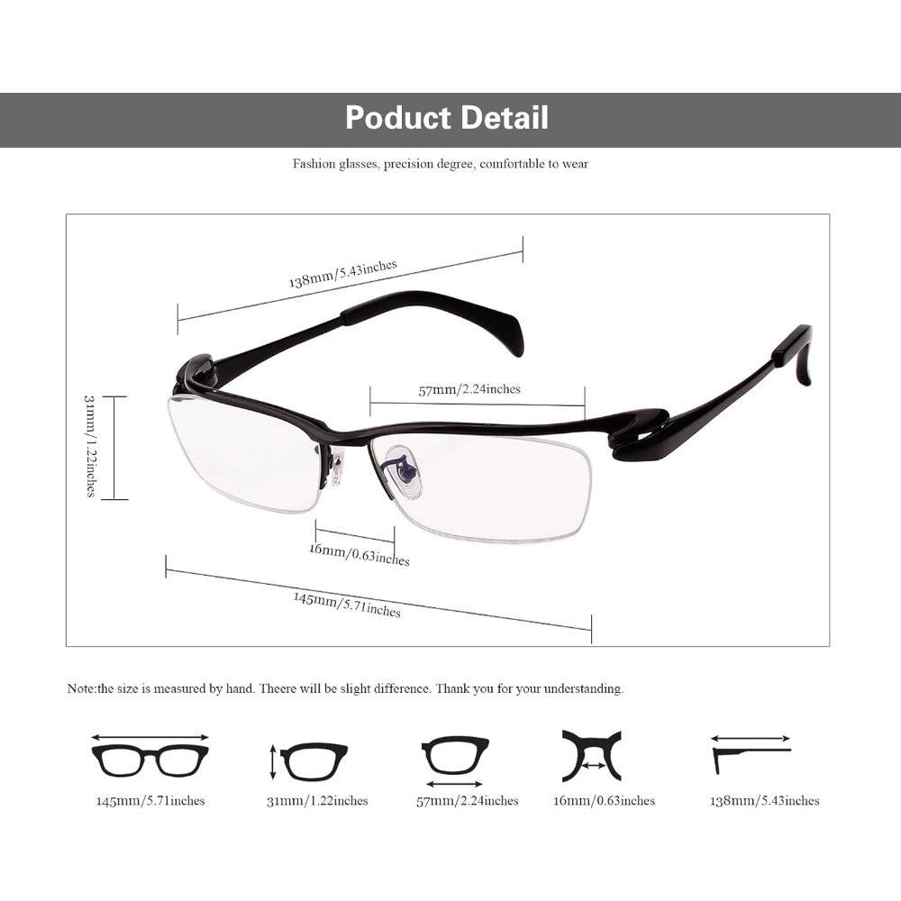 Pure Titanium Half Rimless Business Glasses Large Eyeglasses for Men A1153 - AGSTUM OPTICAL