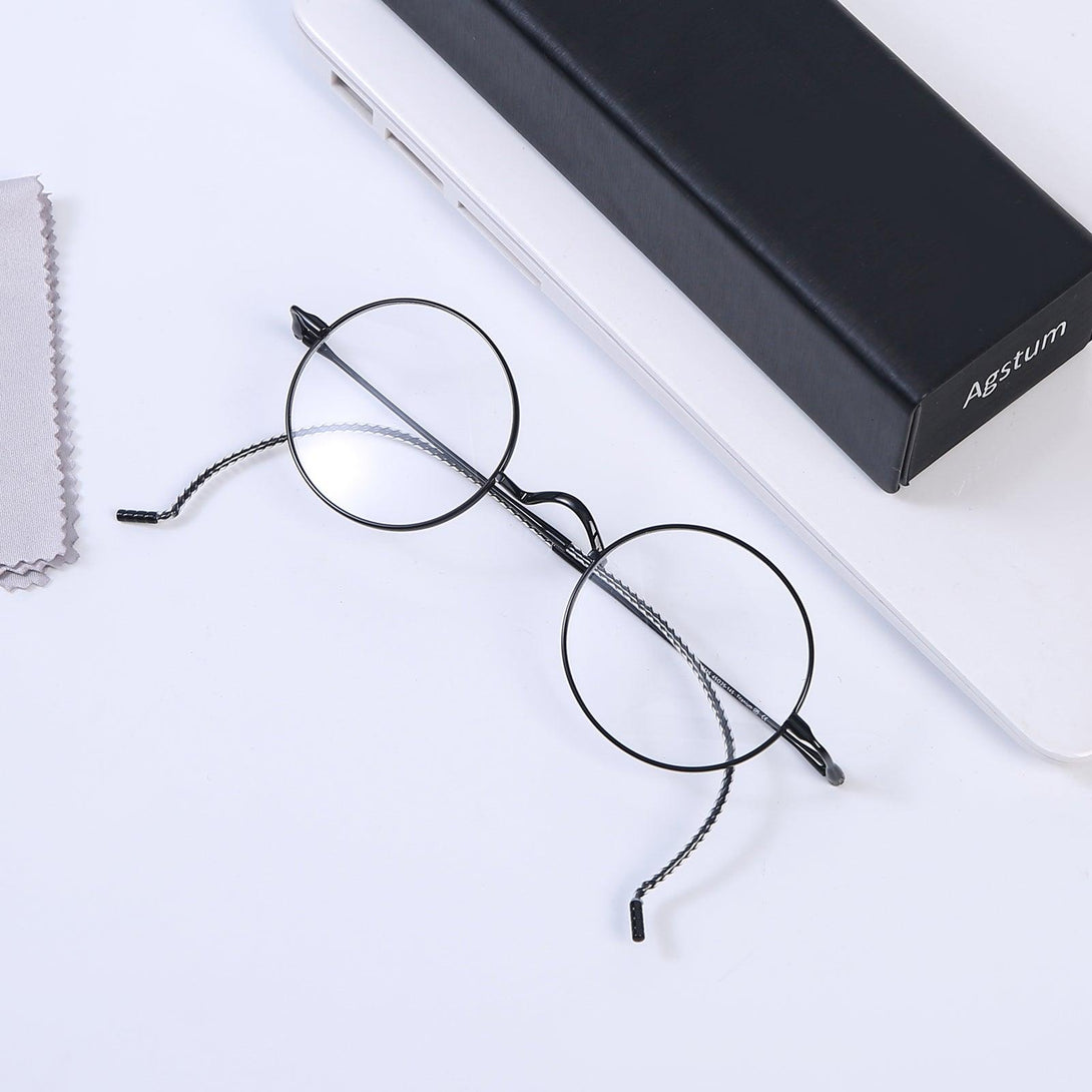 Round Wire Rimmed Glasses | Titanium Frame Saddle Bridge A185725 - AGSTUM OPTICAL