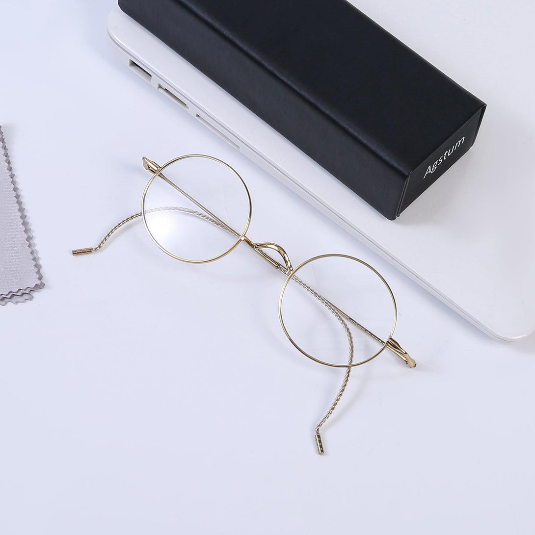 Round Wire Rimmed Glasses | Titanium Frame Saddle Bridge A185725 - AGSTUM OPTICAL