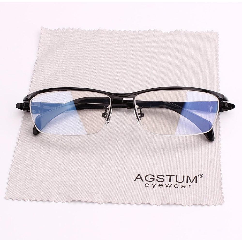 Pure Titanium Half Rimless Business Glasses Large Eyeglasses for Men A1153 - AGSTUM OPTICAL