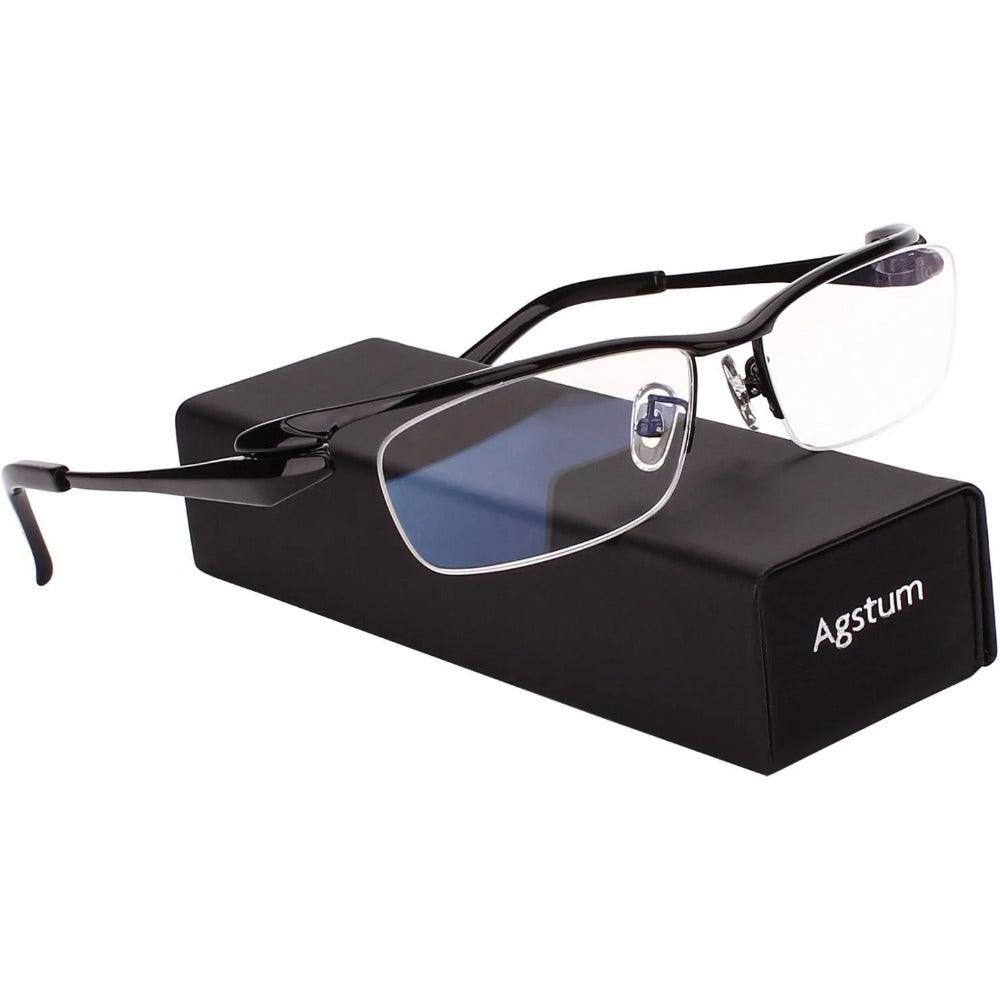 Pure Titanium Half Rimless Business Glasses Large Eyeglasses for Men A1153 - AGSTUM OPTICAL