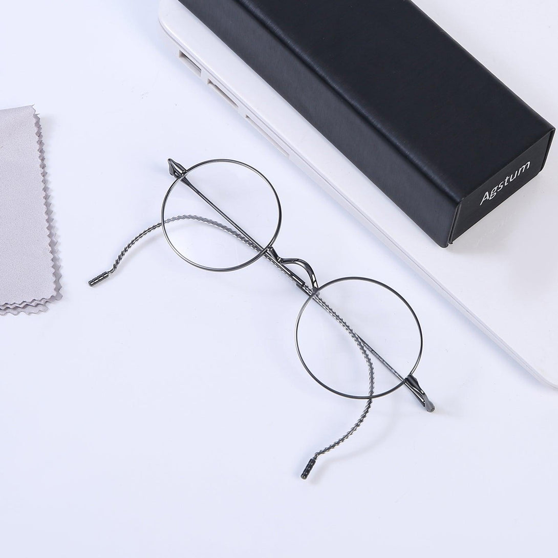 Round Wire Rimmed Glasses | Titanium Frame Saddle Bridge A185725 - AGSTUM OPTICAL