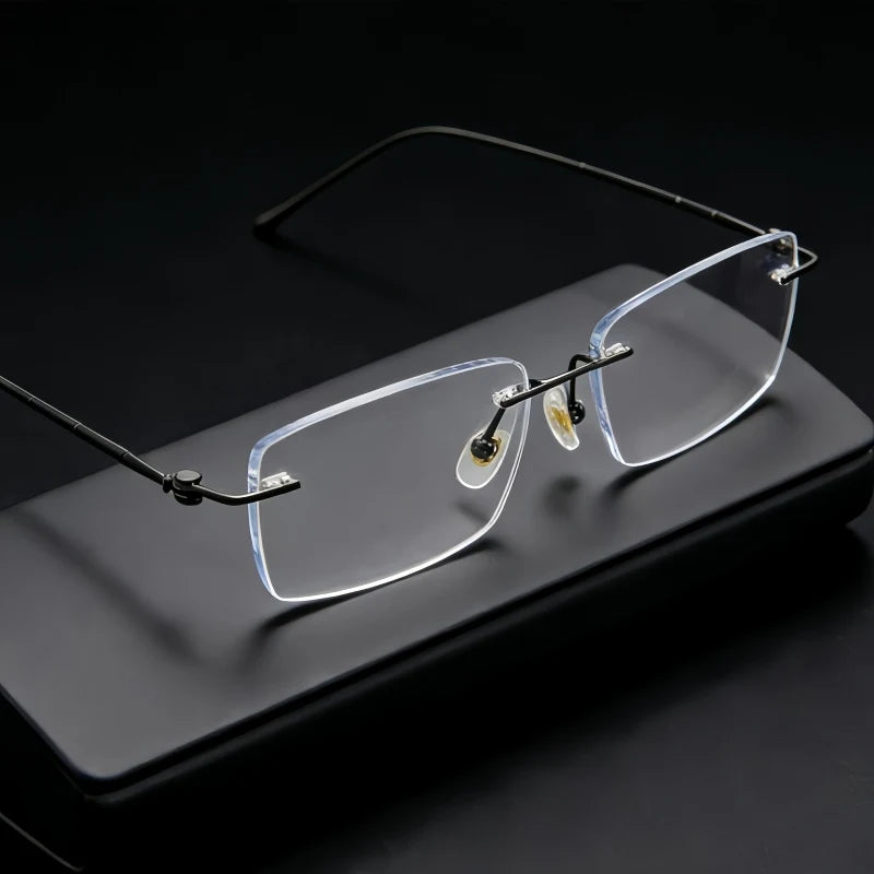 Home Rimless Titanium Eyeglasses with Screw-Free Design & Bamboo Joint ...