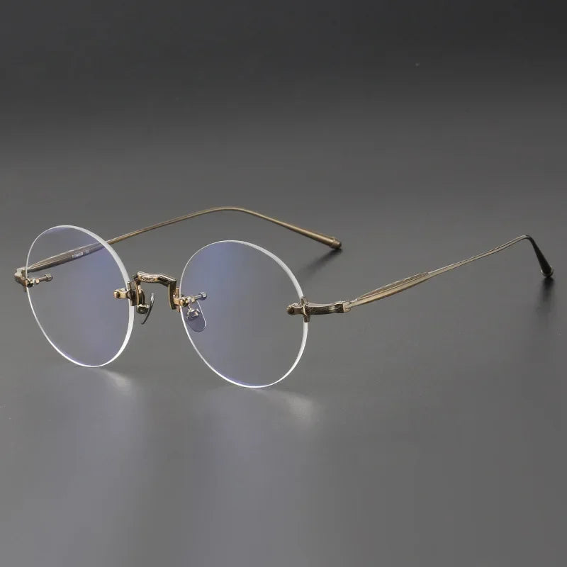 Vintage Round Rimless Titanium Eyeglasses with Engraved Metal Details ...