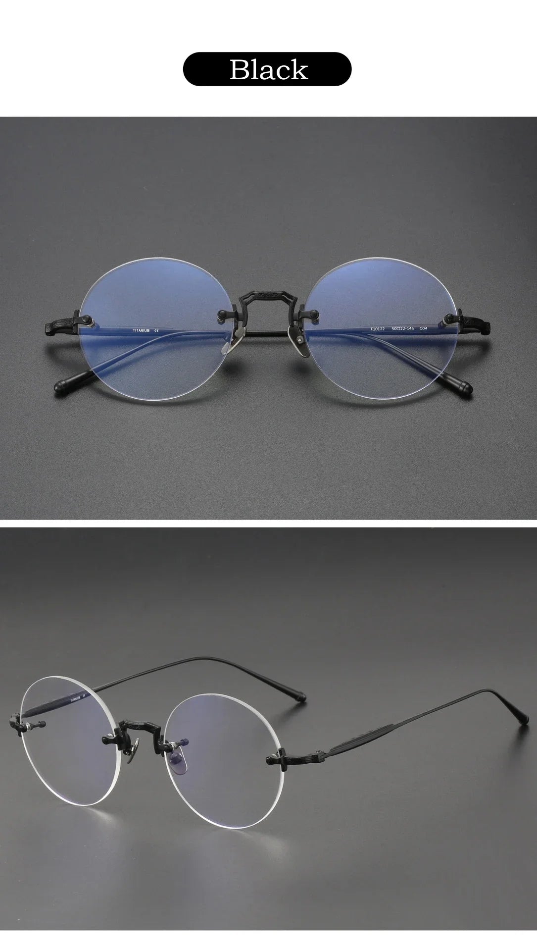 Home Vintage Round Rimless Titanium Eyeglasses with Engraved Metal ...