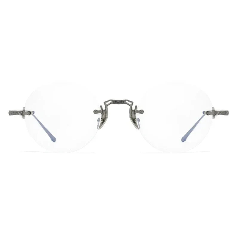 Home Vintage Round Rimless Titanium Eyeglasses with Engraved Metal ...