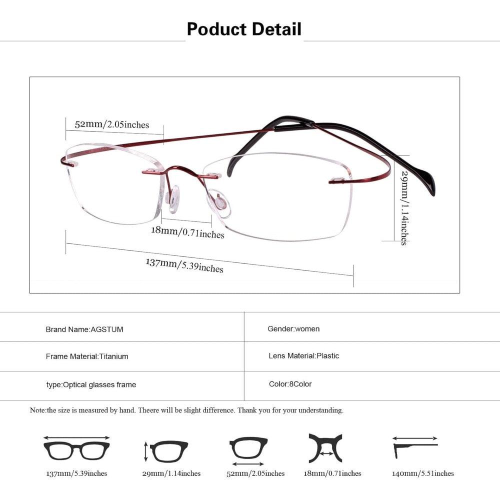 Titanium Rimless Flexible Hingeless Eyeglasses for Women A1001 - AGSTUM OPTICAL