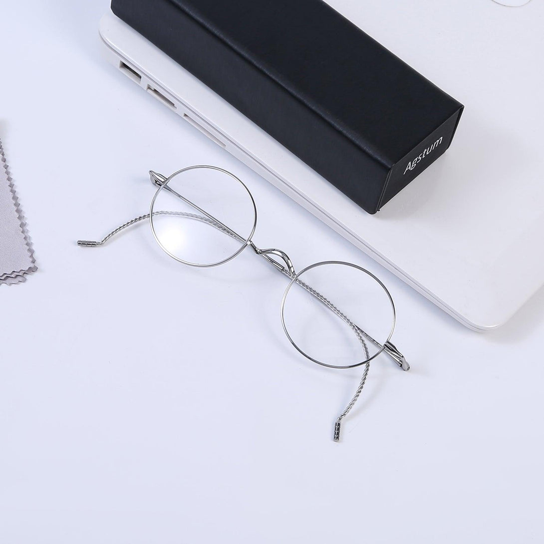 Round Wire Rimmed Glasses | Titanium Frame Saddle Bridge A185725 - AGSTUM OPTICAL