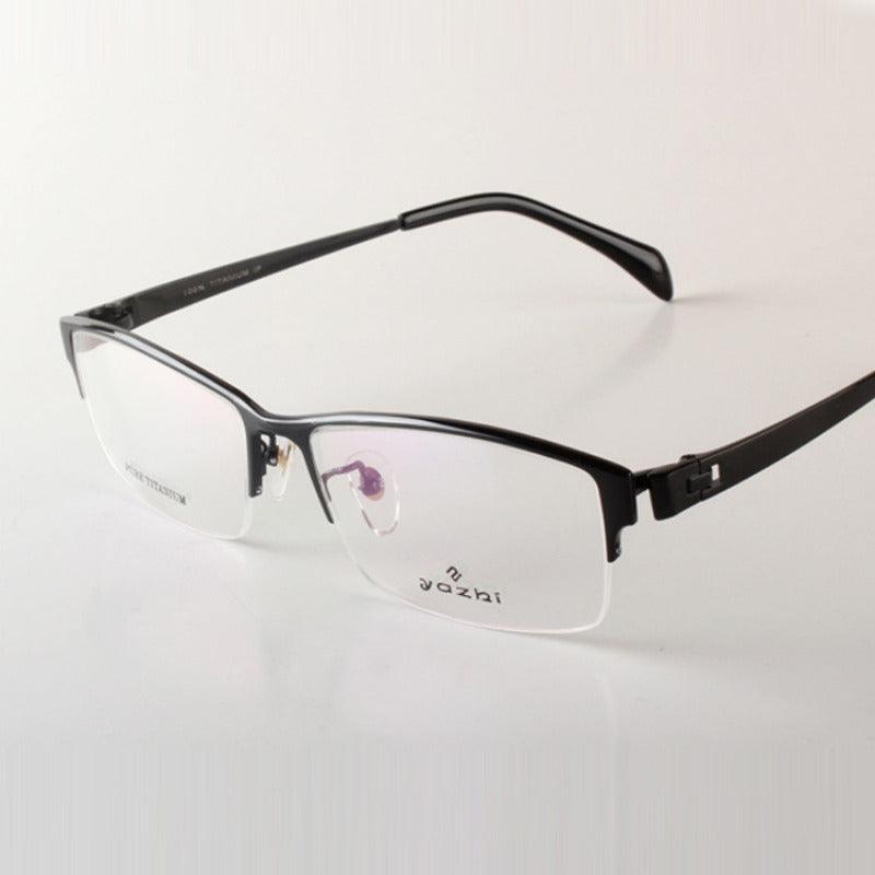 Pure Titanium Plate Half Rimless Large Wide Eyeglasses for Men A8179 - AGSTUM OPTICAL