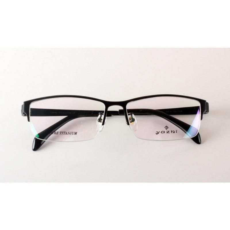 Pure Titanium Plate Half Rimless Large Wide Eyeglasses for Men A8179 - AGSTUM OPTICAL